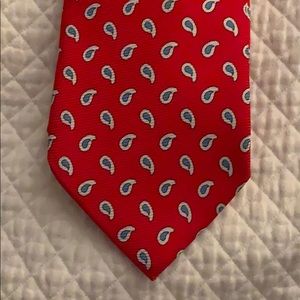 Men’s Breuer Necktie. Red w/ Blue n’ White Paisley